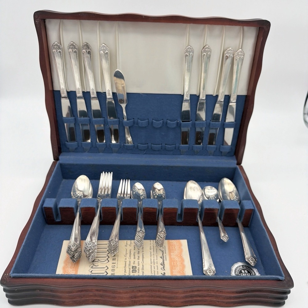 Rogers & Bro. Silverplate Flatware Set Floral Motif Ornate Engraved